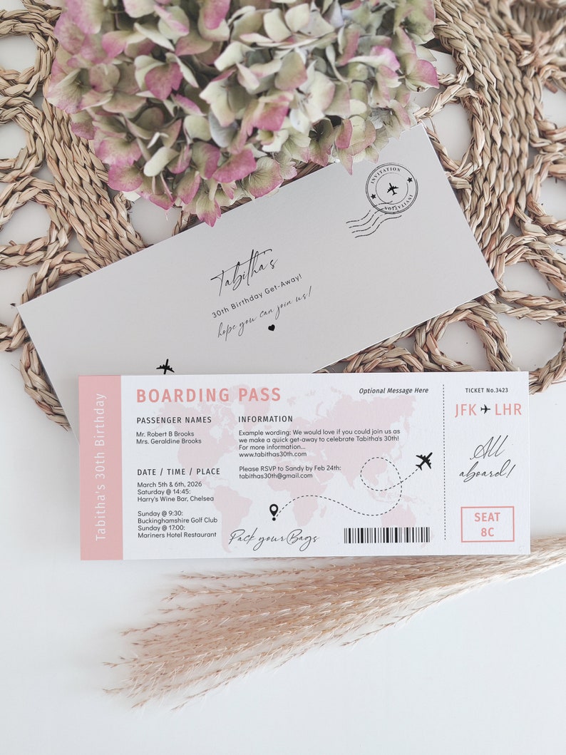 Birthday Party Boarding Pass Invitation, Printable Flight Ticket Invite, Easy to Edit & Print, Canva Templates Destination World image 2