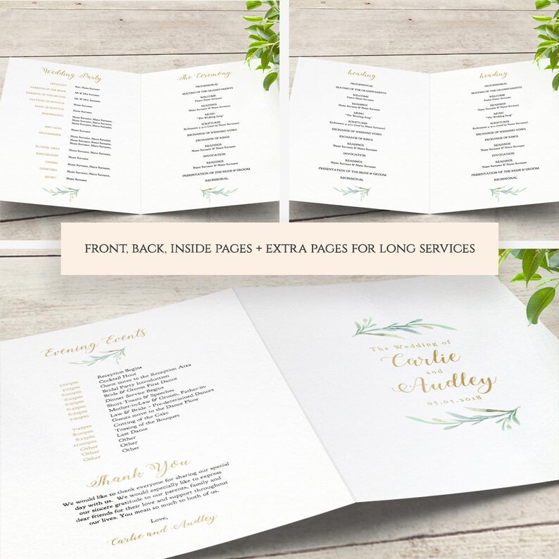 Greenery Booklet Wedding Program Template, Order of Service Booklet Printable Wedding Program Template DIY Wedding, Corjl, FREE Demo image 6