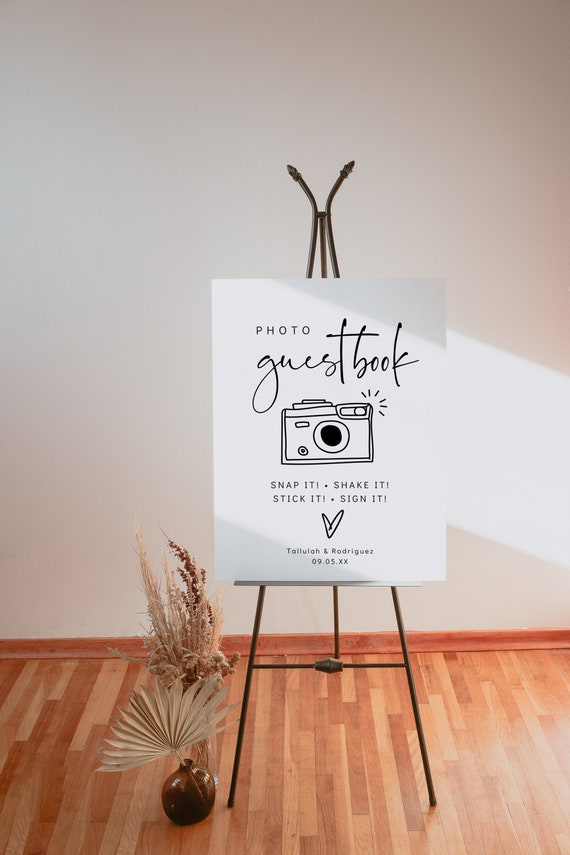 Canva Photo Guest Book Template, Printable Wedding Guest Book Sign, Modern Minimalist Wedding Sign, 10 Sizes, Canva Template | 86