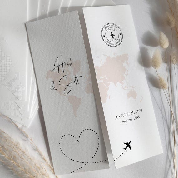 Destination - Wedding Invitations, Travel Inspired Folded Invitation Templates, Destination Wedding Invitations, Canva Templates