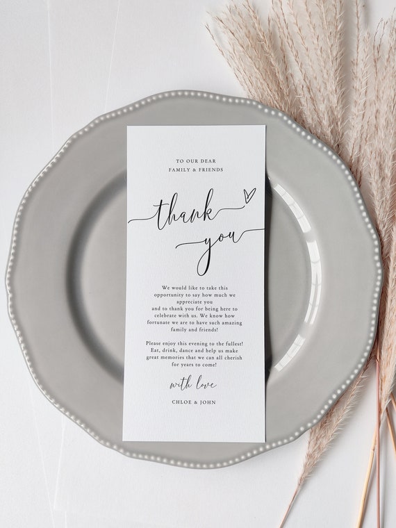 Printable Thank You Place Card, Minimalist Thank You Napkin Note, Table Thank You Note, Place Setting Thank You, Canva Templates | 68