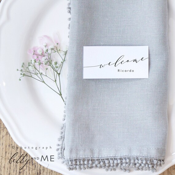 Small Name Tag, 2.5x1.25" Printable Welcome Tag Table Setting Template, "Wedding", Corjl Template, FREE Demo