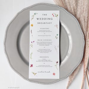 Modèle de menu de fleurs sauvages, menu de mariage avec fleurs sauvages, menu floral, thème floral de mariage, modèle de menu de mariage, modèle toile | 94