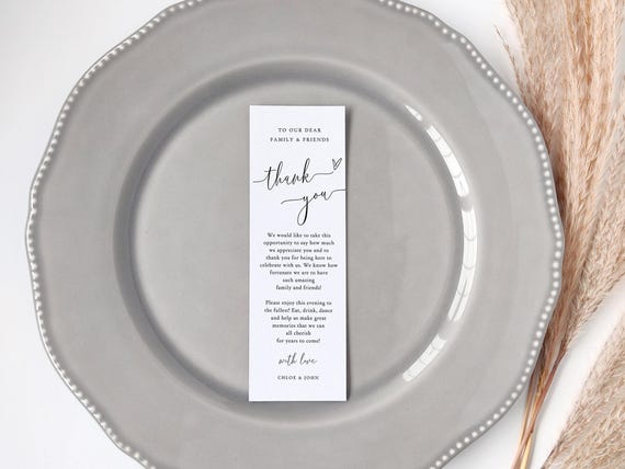 Table Thank You Note, Minimalist Wedding Thank You Napkin Note, Place Card Note, Wedding Place Setting Thank You, Canva Templates | 68