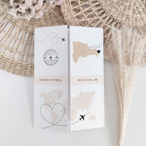 Destination - Faire-part de mariage en République dominicaine, modèles d'invitations pliées gatefold, mariage à destination, modèles canva