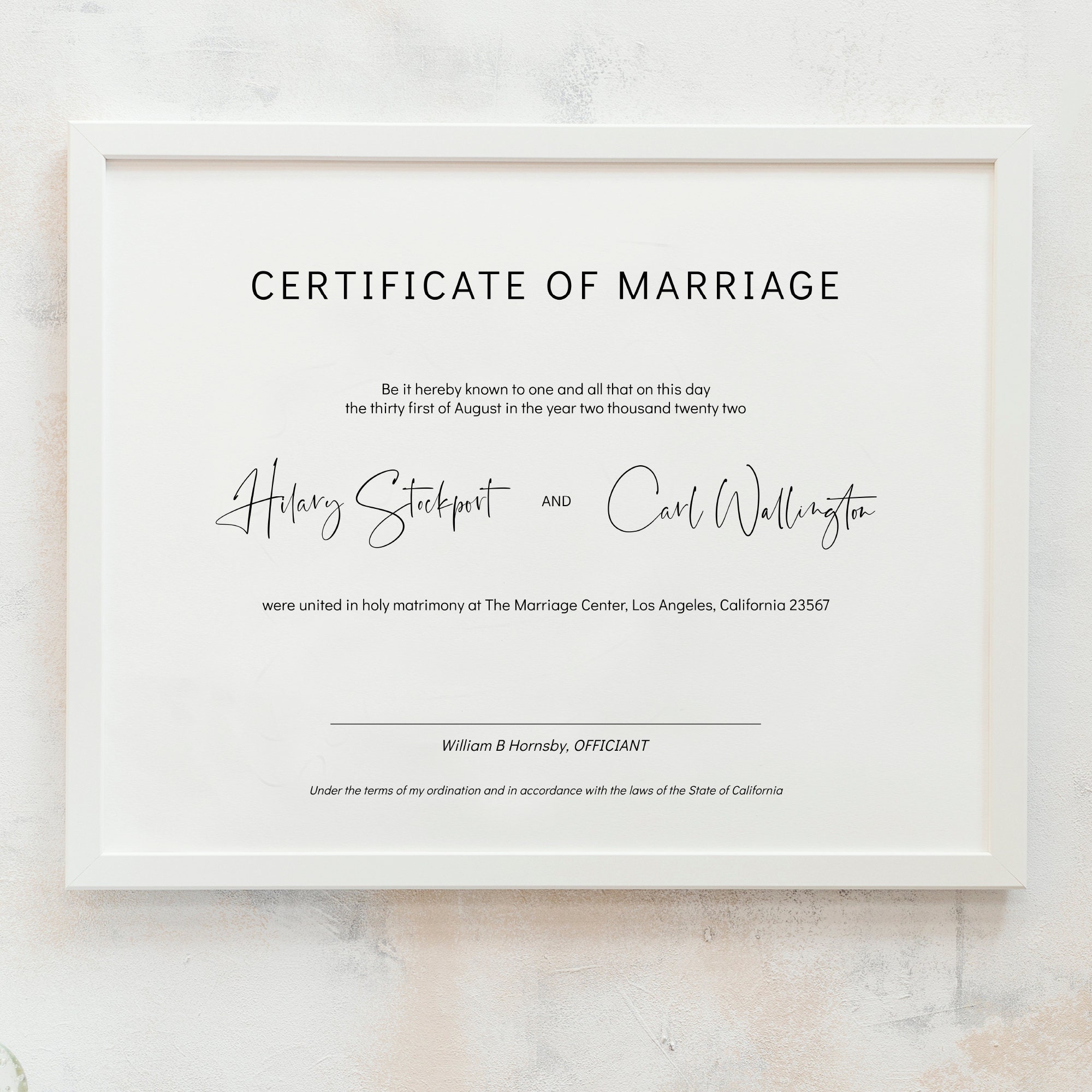 Modern - Minimalist Certificate of Marriage, Wedding Certificate For Certificate Of Marriage Template