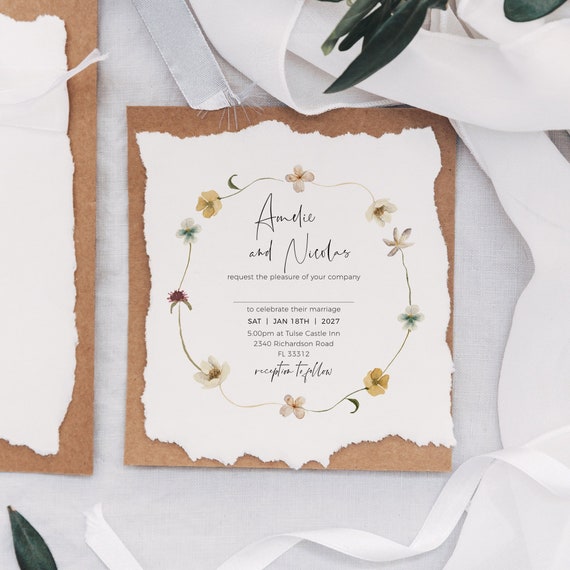 Square Wildflower Wedding Invitation Template, Square Wedding Invites, Printable Invitations, Corjl Template, FREE Demo | 94