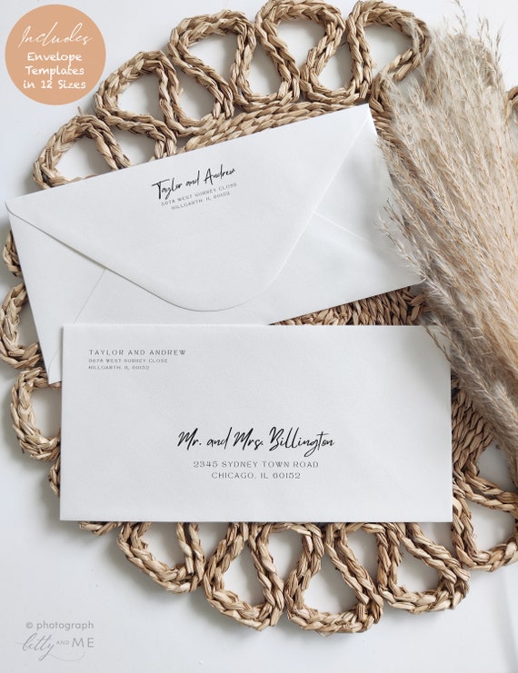 Templates for Envelope Addresses, 13 Sizes, Minimalist Envelopes, Printable Wedding Envelopes, Calligraphy Envelope, Canva Template | S1