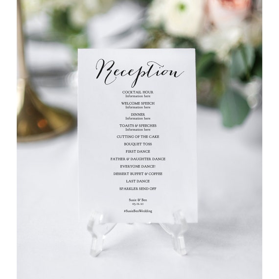 Reception Program, Printable DIY Wedding Reception Card in 10 sizes, Canva Template | Sweet Bom