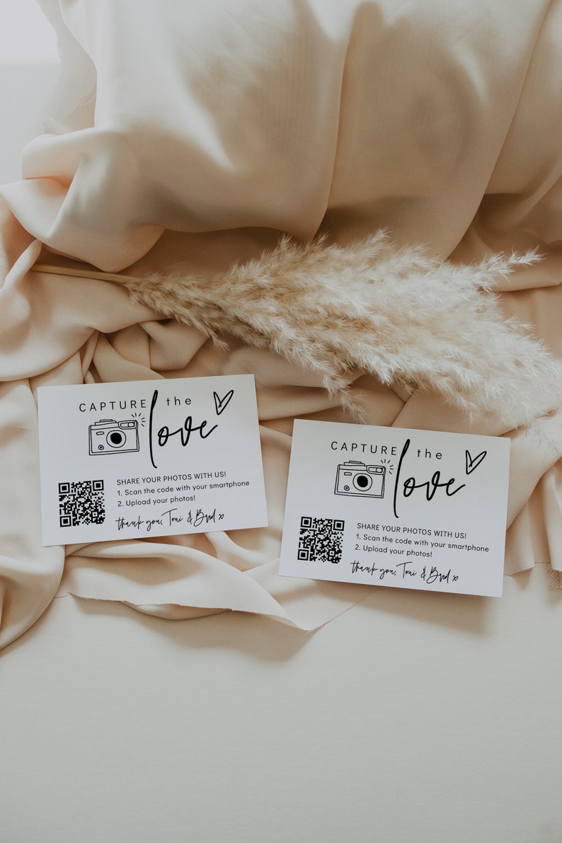 Capture the Love QR Code, Wedding Photo Signs, Share the Love, Wedding QR Code Signs, Horizontal & Vertical, Canva Template 88 zdjęcie 3