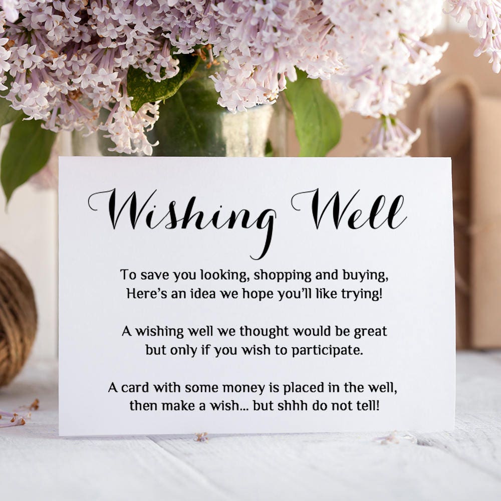 Printable Wedding Wishing Well Card Any Colour Wishing Well Poem