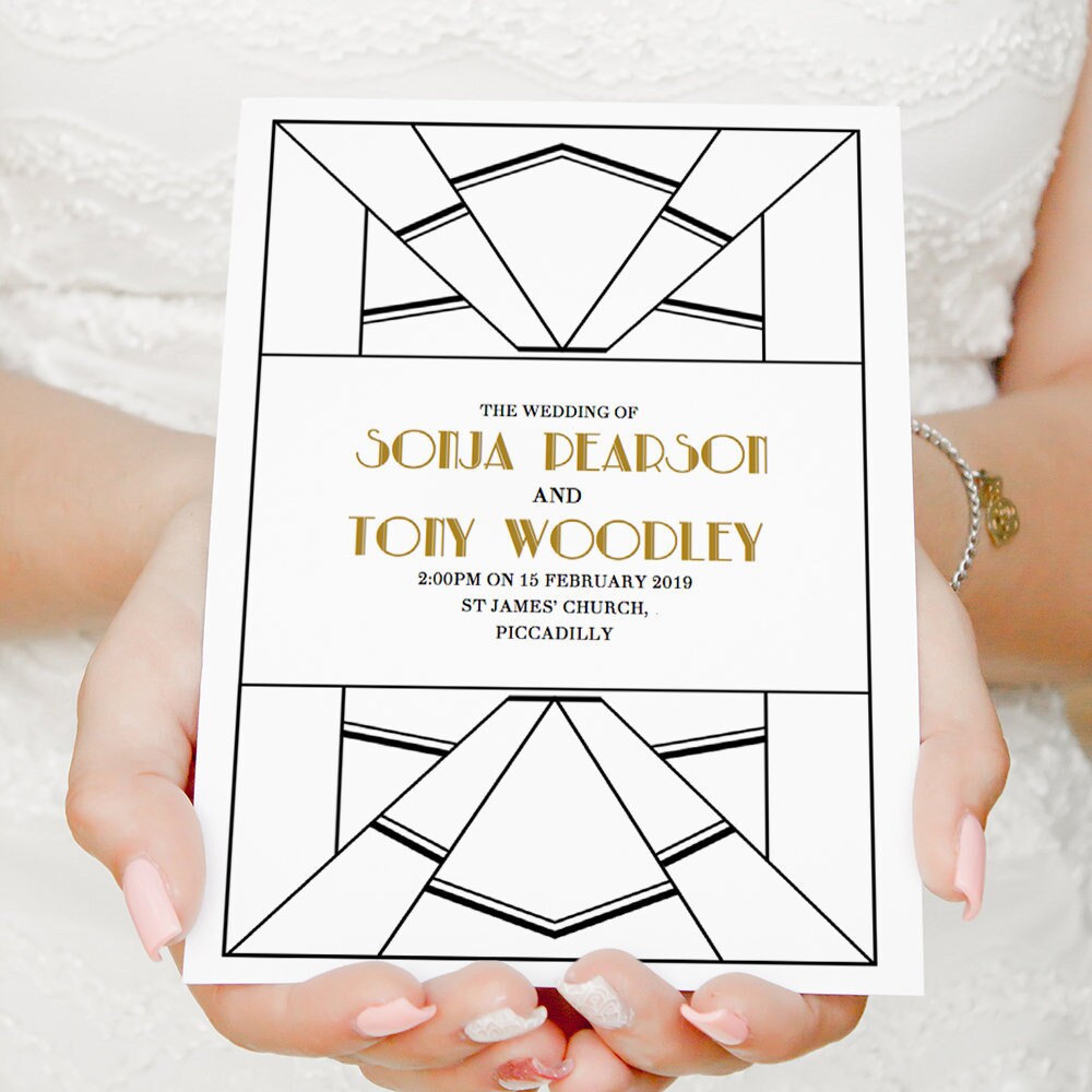 Art Deco Wedding Program Printable Order Of Service Template