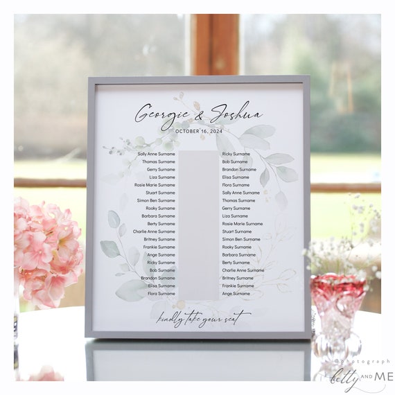 Leaf & Gold - 1 Banquet Table Seating Plan, 7 Sizes, Small Table Plan, Large Printable Seating Template, Corjl Templates, FREE Demo | 80G