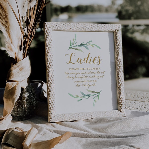 Ladies Please Help Yourself Sign, Printable Compliments of the Newlyweds sign, Ladies, Gentlemen, Corjl Template or Instant Download