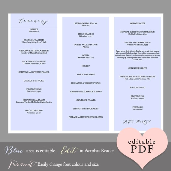 Trifold Wedding Program Printable Or Folded Trifold Invitation Etsy