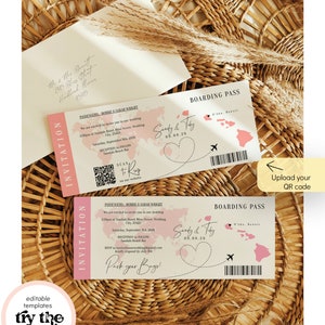 Destination Hawaii Boarding Pass Invitation Ticket Template, Any Colors, Printable Boarding Pass Invitation, Corjl Templates, FREE Demo image 3