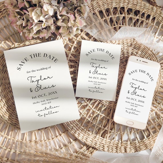 Minimalist Wedding Save the Dates, Printable and Electronic Save the Dates, Modern Minimalist, Canva Templates | 111W