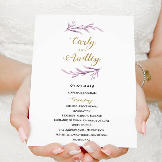 Flat Lilac Wedding Program Template Printable Lilac Program Etsy