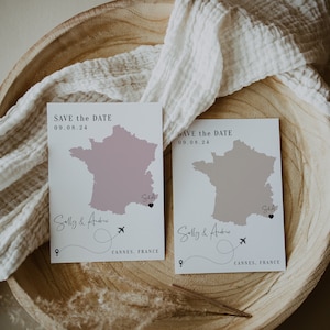 Ziel - Frankreich Save the Date + Details auf der Rückseite, druckbare Hochzeit in Frankreich Hochzeit Save the Dates, Corjl-Vorlagen, KOSTENLOSE Demo