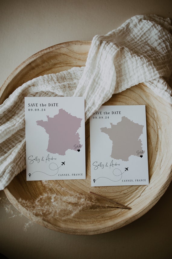 Destination - France Save the Date + Details on Back, Printable France Destination Wedding Save the Dates, Corjl Templates, FREE Demo