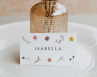 Wildblumen Tischkarten, Canva Floral Tischkarten Vorlagen, flache und gefaltete Name Tischkarten, Canva Vorlagen | 94