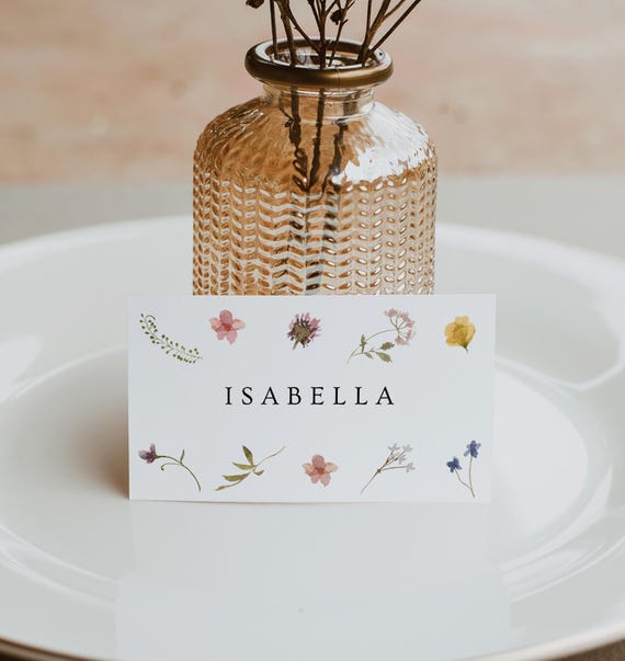 Wildflower Place Cards, Canva Floral Place Card Templates, Flat and Folded Name Place Cards, Canva Templates | 94
