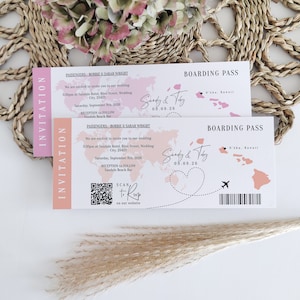 Destination Hawaii Boarding Pass Invitation Ticket Template, Any Colors, Printable Boarding Pass Invitation, Corjl Templates, FREE Demo image 1