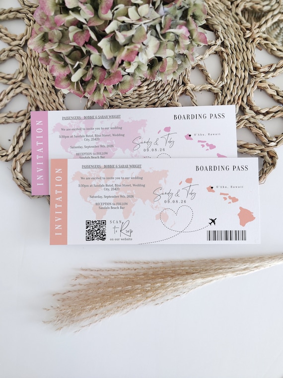 Destination - Hawaii Boarding Pass Invitation Ticket Template, Any Colors, Printable Boarding Pass Invitation, Corjl Templates, FREE Demo
