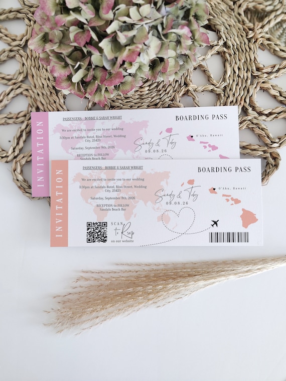 Destination - Hawaii Boarding Pass Invitation Ticket Template, Any Colors, Printable Boarding Pass Invitation, Corjl Templates, FREE Demo