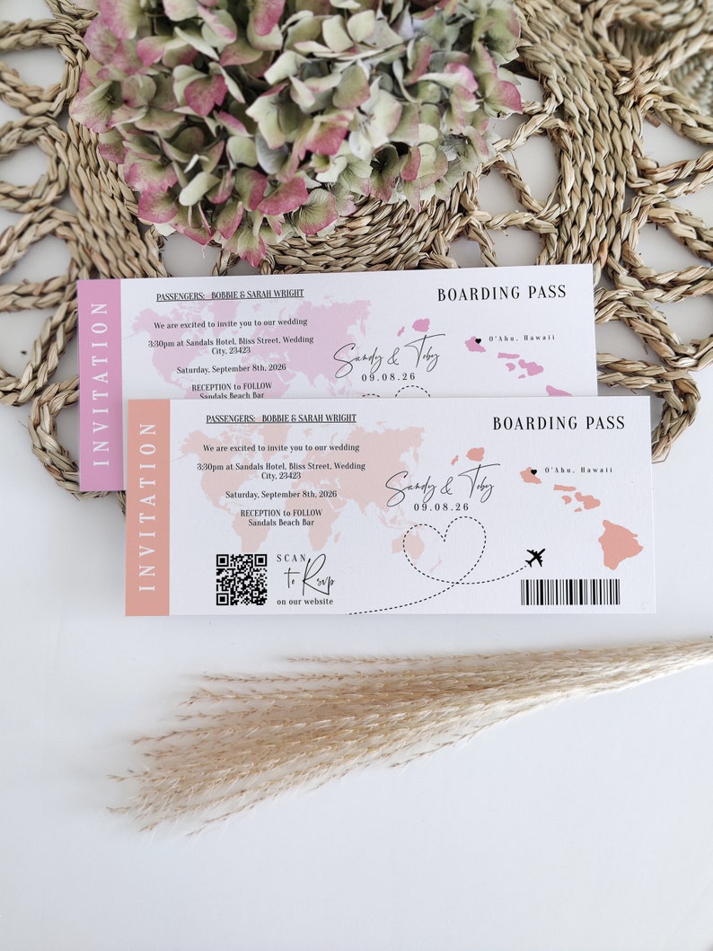 Destination Hawaii Boarding Pass Invitation Ticket Template, Any Colors, Printable Boarding Pass Invitation, Corjl Templates, FREE Demo image 1