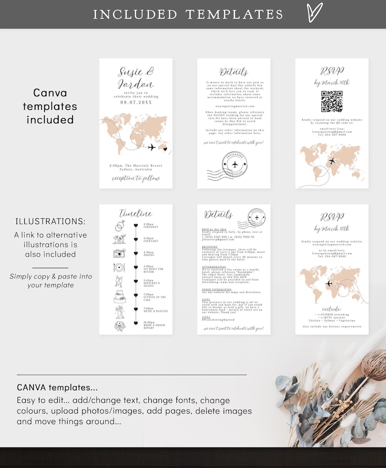 World Map Destination Wedding Phone Invitations