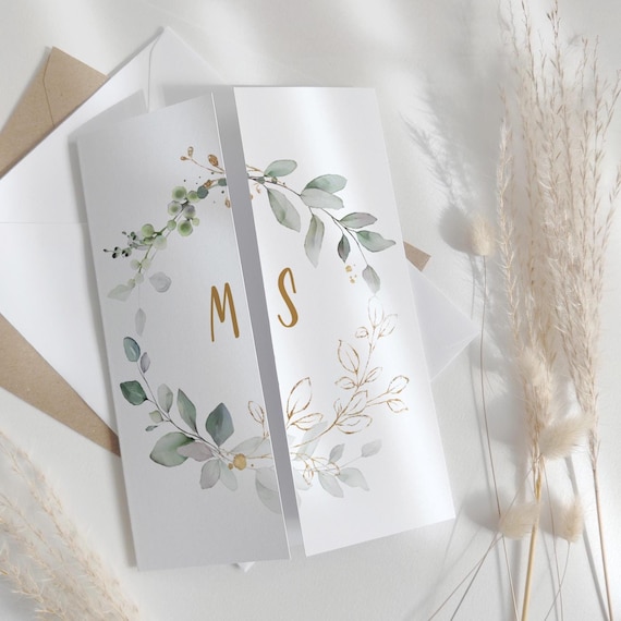 Folded Wedding Invitation Template Download, Gatefold Invitation Canva Templates | 80G