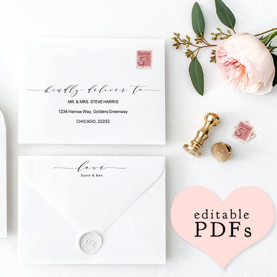 Printable Wedding envelope template, 5x7", 6x9", 5x3.5" front, back "Wedding" Editable template. DIY Editable printable, Editable PDF