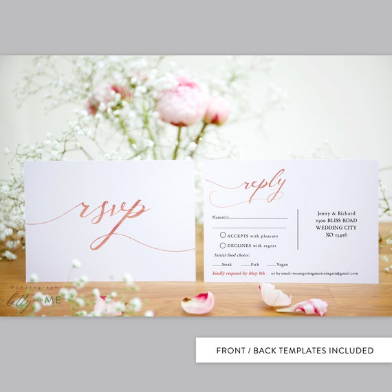 LucyRose - RSVP Postcard in Rose Gold, 4x6" Rsvp Card, Wedding Response Card, Rose Gold EFFECT, Corjl FREE Demo