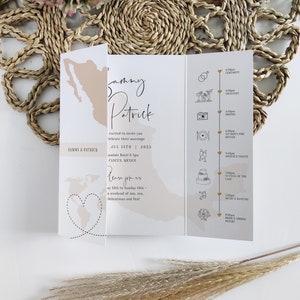 Destination - Mexico Wedding Invitations, Folded Gatefold Invitation Templates, Destination Wedding Invitations, Canva Templates image 3