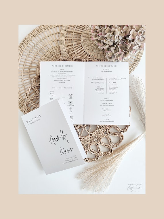 Wedding Timeline Template, Folded Wedding Program, Printable Wedding Day Timeline, Corjl Template, FREE Demo | 88