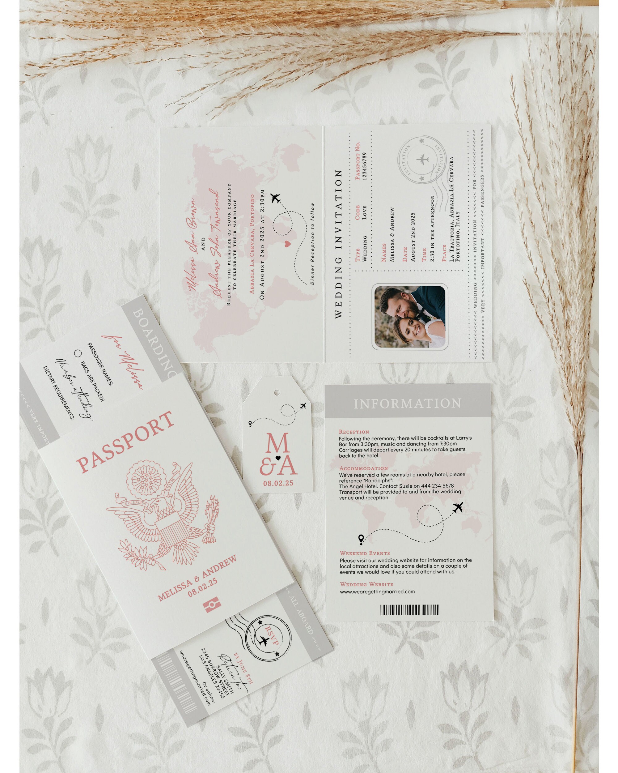 US Passport Wedding Invitation Template Suite, Plane Ticket Invitation ...
