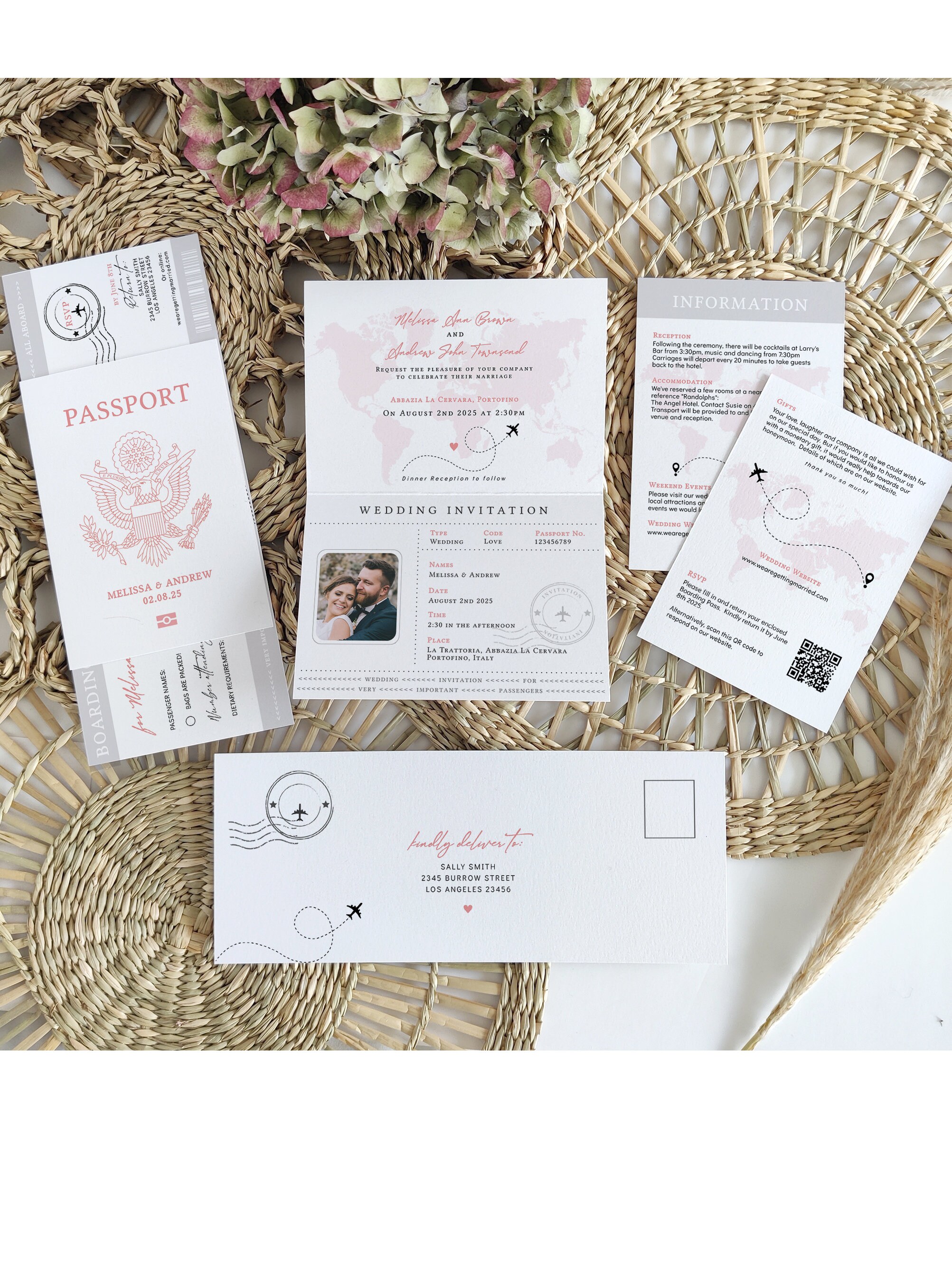 US Passport Wedding Invitation Template Suite, Plane Ticket Invitation ...