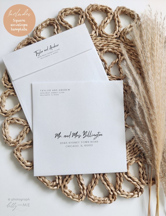 Square Envelope Addressing Templates, 13 Sizes, Minimalist Envelopes, Printable Wedding Envelopes, Calligraphy Envelope, Canva Template | S1