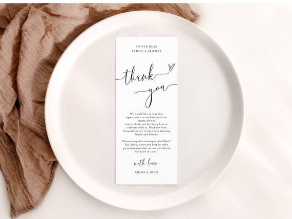 Printable Thank You Place Card, Minimalist Thank You Napkin Note, Table Thank You Note, Place Setting Thank You, Canva Templates | 68