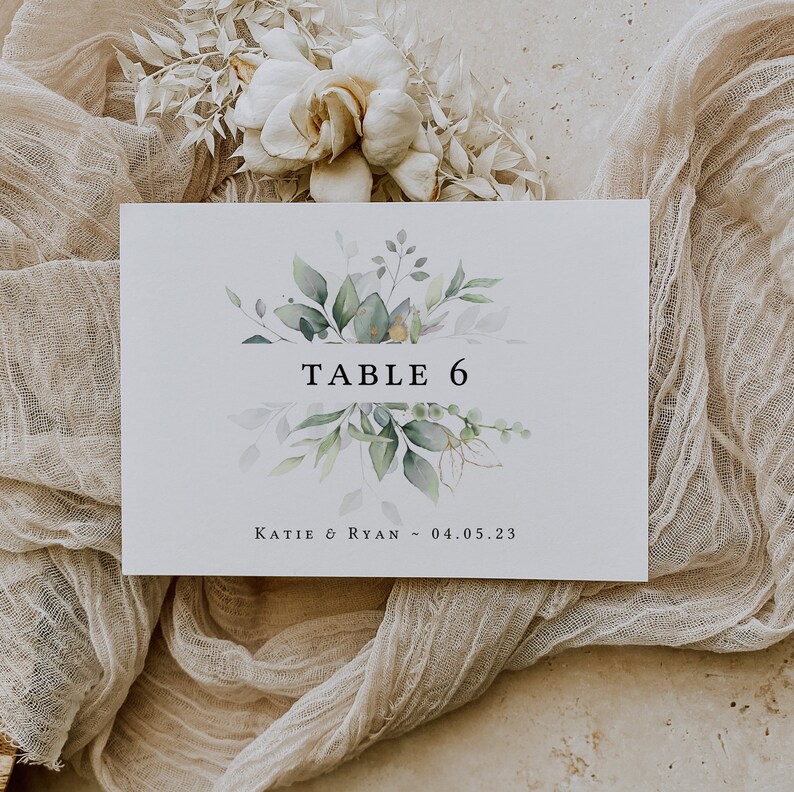 Leaf & Gold Table Numbers 7 Sizes, Printable Wedding Numbers, Table Number Cards, 2x3 to A5 Sizes, Corjl Templates, FREE Demo image 5