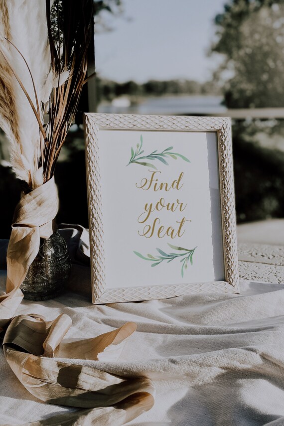 Find Your Seat Sign Wedding Sign Printable. Printable Find Your Seat sign, Greenery, Wedding Signage, 8x10". Download and Print