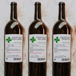 Prescription Wine Bottle Labels, Printable Funny Wine Labels, Wine Sticker Template, Editable Wine Labels, Canva Templates | 88