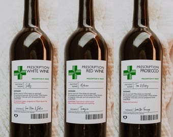 Prescription Wine Bottle Labels, Printable Funny Wine Labels, Wine Sticker Template, Editable Wine Labels, Canva Templates | 88