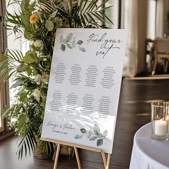 Canva Template, Eucalyptus Wedding Table Seating Plan, Table Plans | 80G
