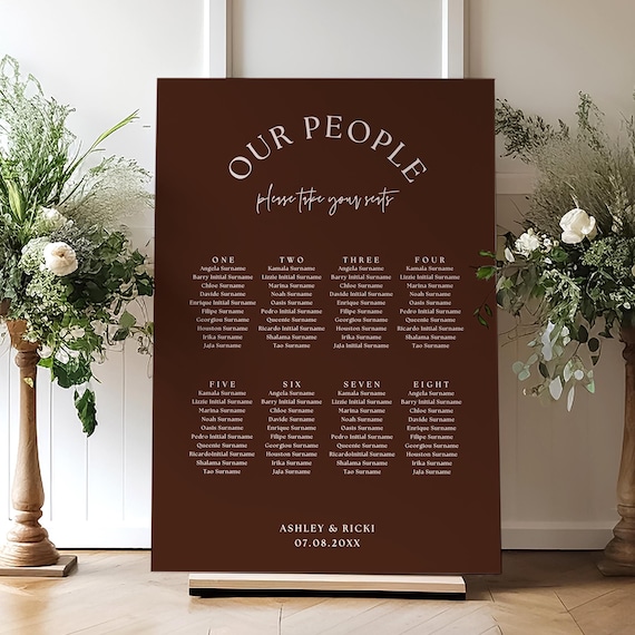 Dark Brown Wedding Seating Plan Template, Espresso and Mocha Theme, Our People, Canva Templates