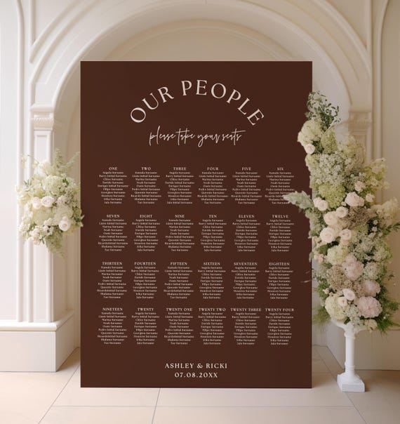 Espresso Mocha Wedding Table Plan Template, Our People, Canva Templates
