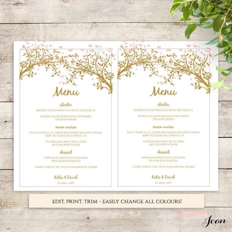 Tree Menu Printable Templates Instant Download Any colour | Etsy