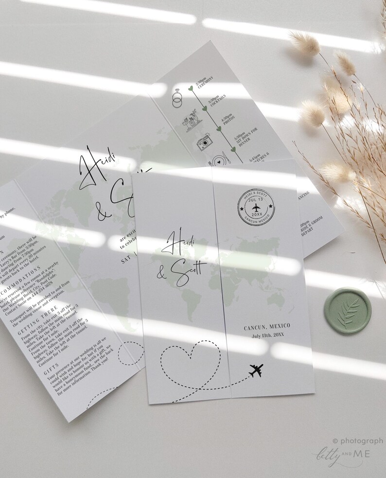Destination - Folded Wedding Invitations, Folded Gatefold Invitation Templates, Destination Wedding Invitations, Canva Templates image 6