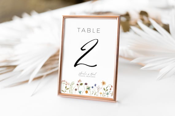 Wildflower Wedding Table Numbers, Canva Template, 94FB